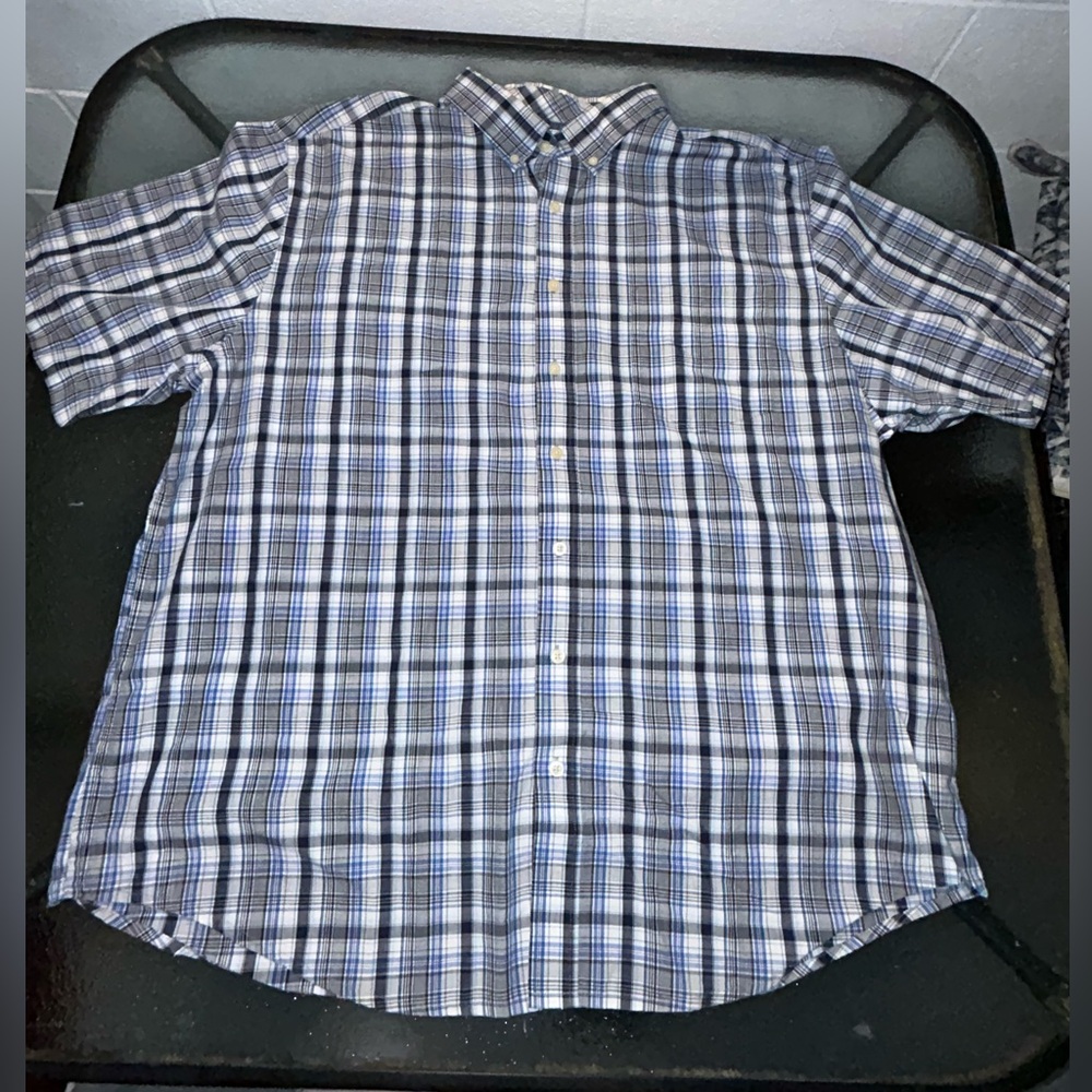 Men’s Short Sleeve Plaid Button Down Shirt, 2XL